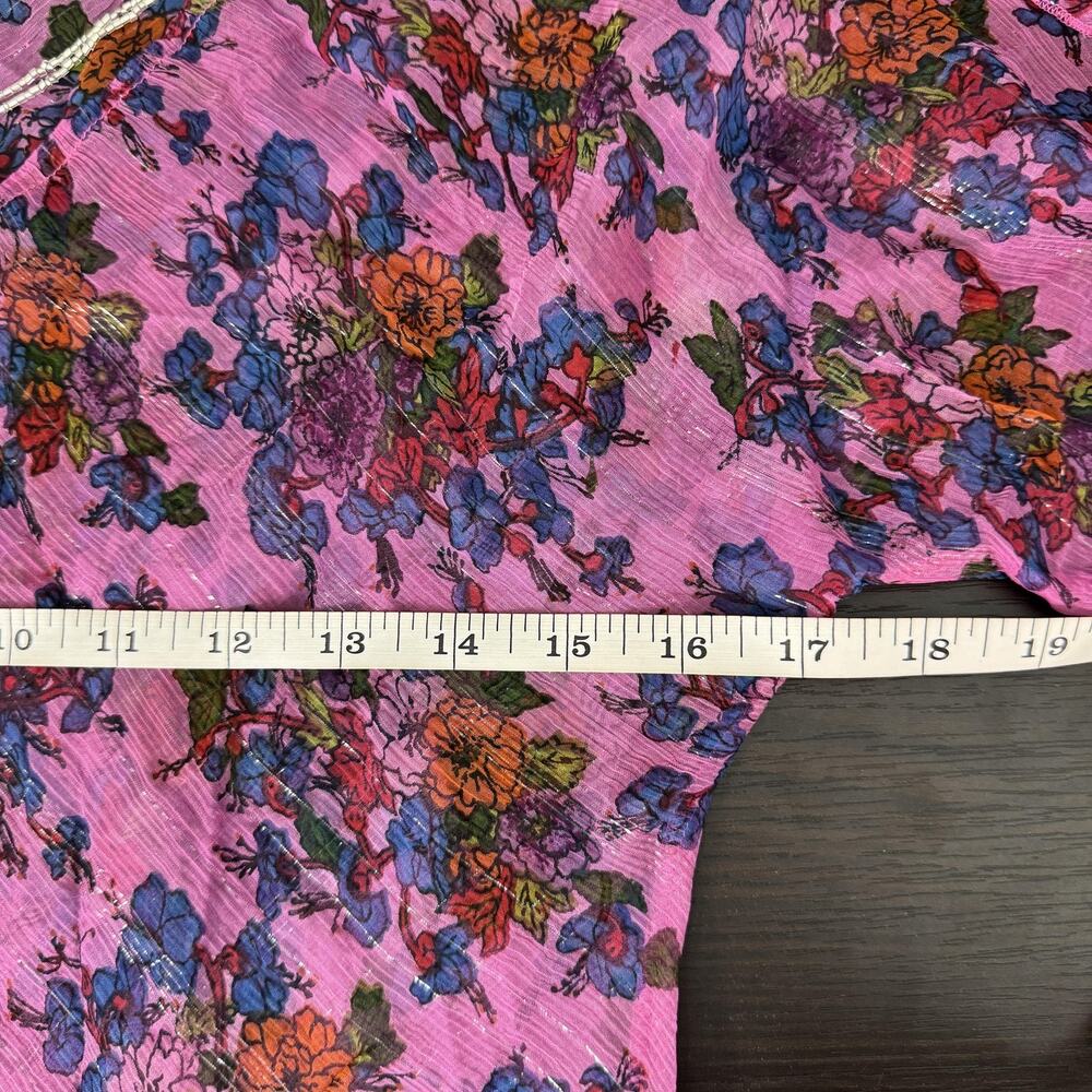 Angie Y2K Top Womens Medium Floral Sheer Boho Handkerchief Hem Beaded Blouse NEW - Picture 7 of 9